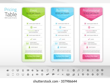 Light pricing list with 3 options. Icon set included