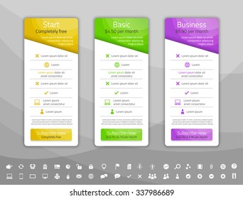 Light pricing list with 3 options. Icon set included