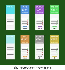 Light pricing table. Best offer. Flat vector illustration