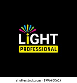 Light Professional Logo Concept for  Lighting Company, Multimedia or etc. Colorful Design on Black Color Background. Yellow, Pink, Green, Blue