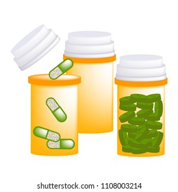 Light protected bottles and medicine on white background.