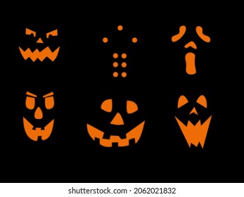 Light from a Pumpkin on a black background. Light orange pumpkin with expression for your helloween holiday design. vector illustration