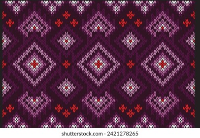 Light puple and pink pattern on dark puple background.Red star continue and seamless line.Modern geometric.Vector pattern.Design for Print.Scarf.Clothes and all knitting work.