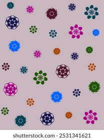 A light purple background featuring floral designs in different colors, commonly used for fabric or bedsheet patterns.