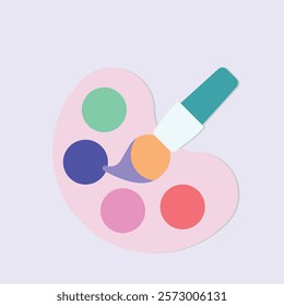 A light purple background with a paint palette and brush showcasing colorful paint