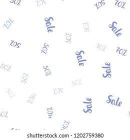 Light Purple, Blue vector seamless layout with discount of 30%, 40%, 50%. Abstract illustration with colorful gradient symbols of sales. Template for season sales, shopping ads.