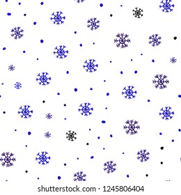 Light Purple, Blue vector seamless cover with beautiful snowflakes. Shining colorful illustration with snow in christmas style. Pattern for trendy fabric, wallpapers.