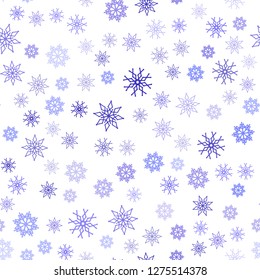 Light Purple, Blue vector seamless cover with beautiful snowflakes. Shining colored illustration with snow in christmas style. Pattern for design of window blinds, curtains.