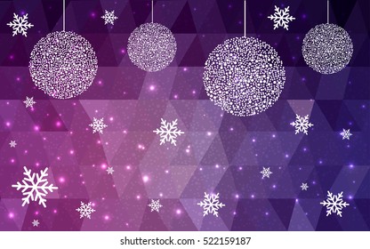 Light purple christmas postcard low polygon background. Vector illustration consisting of triangles. Abstract triangular polygonal origami or crystal design of New Year celebration.