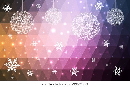 Light Purple christmas postcard low polygon background. Vector illustration consisting of triangles. Abstract triangular polygonal origami or crystal design of New Year celebration.