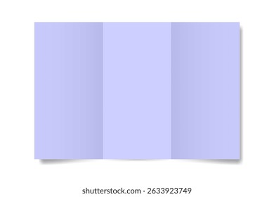 Folheto dobrado roxo claro, três páginas ou páginas, orientação vertical. Páginas altas. Abra três dobras. Modelo de carta