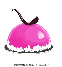 Light purple glaze cake . Dessert decorated of white chocolate chips and milk chocolate decoration - Vector Illustration
