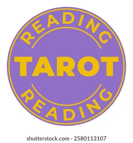 Light Purple and Gold Yellow Tarot Reading isolated round stamp, sticker, logo vector illustration