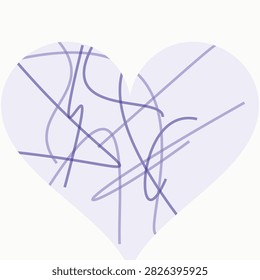 Light purple heart with abstract darker purple freeform lines, expressive artistic romantic love symbol vector illustration design