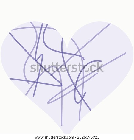 Light purple heart with abstract darker purple freeform lines, expressive artistic romantic love symbol vector illustration design