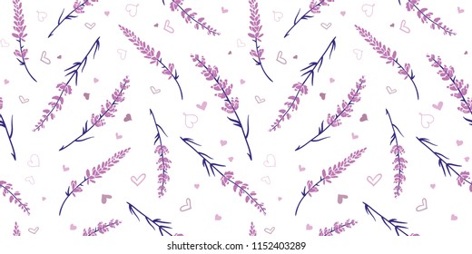 Light purple lavender repeat pattern design. Great for springtime modern fabric, wallpaper, backgrounds, invitations, packaging design projects. Surface pattern design.