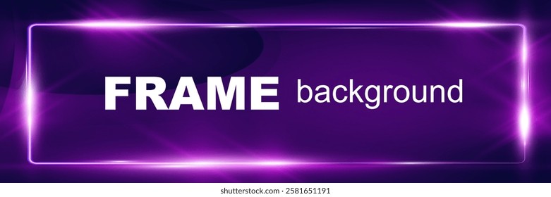 Light purple neon glowing rectangle on dark background with light flares and soft gradients, futuristic elegant light effect for digital design.	