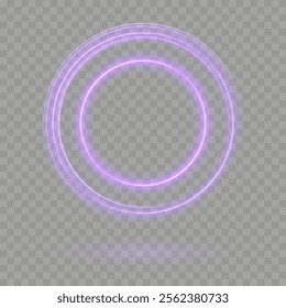 Light Purple Neon Ring: Circular Glow with Movement and Speed Effect for Dynamic Visuals and Web Design. Futuristic graphic element for social media stories. Ellipse shimmery color. Swirl effect curve