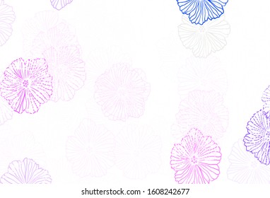 Light Purple, Pink vector abstract pattern with leaves. Sketchy doodle flowers on white background. Elegant pattern for your brand book.