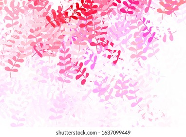 Light Purple, Pink vector abstract backdrop with leaves. Decorative illustration with doodles on abstract template. Hand painted design for web, wrapping.