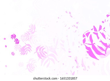Light Purple, Pink vector abstract background with leaves. Doodle illustration of leaves in Origami style with gradient. Pattern for wallpapers, coloring books.