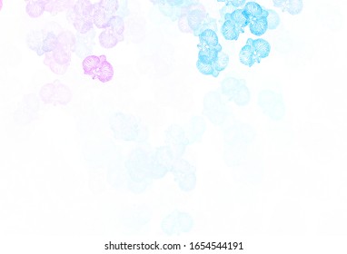 Light Purple, Pink vector abstract backdrop with flowers. Glitter abstract illustration with flowers. Textured pattern for websites, banners.