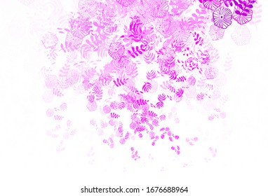 Hellviolett, rosafarbene Vektorillustration abstraktes Muster mit Blättern. Eine elegante, helle Illustration mit Blättern im Naturstil. Handgemalt Design für Web, Prospekte.