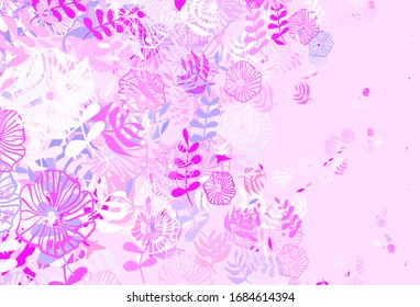 Light Purple, Pink vector abstract background with leaves, flowers. Sketchy doodles on white background. New design for your business.