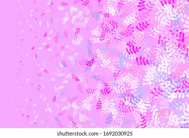 Light Purple, Pink vector abstract design with leaves. Sketchy doodles with leaves on blurred background. Template for backgrounds of cell phones.