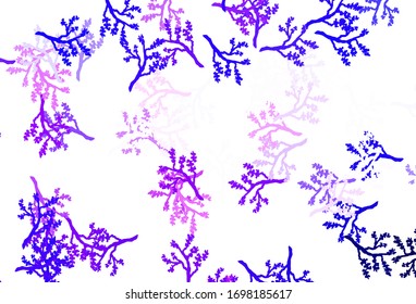 Light Purple, Pink vector abstract backdrop with sakura. Doodle illustration of leaves and branches in Origami style. Textured pattern for websites, banners.