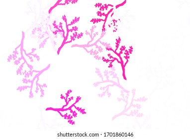 Light Purple, Pink vector abstract background with sakura. Brand new colored illustration with leaves and branches. Elegant pattern for your brand book.