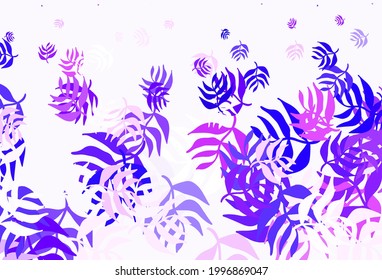Light Purple, Pink vector abstract pattern with leaves. Shining colored illustration with leaves in doodle style. New template for your design.