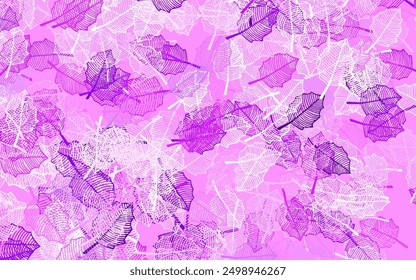 Light Purple, Pink vector abstract backdrop with leaves. Illustration with doodles on abstract template. Hand painted design for web, leaflets.