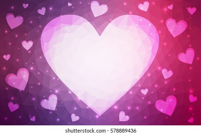 Light Purple, Pink vector abstract Triangle Geometrical Heart on white polygonal background. Happy Valentine's Day Greeting Card. Stock template for your design.