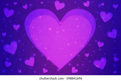 Light Purple, Pink vector abstract glitter heart shape on white background in love concept for valentine's day with sweet and romantic moment. Polygonal design for your business.