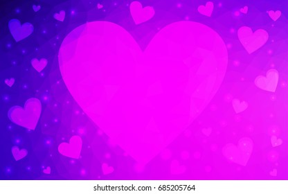 Light Purple, Pink vector abstract Triangle Geometrical Heart on white polygonal background. Happy Valentine's Day Greeting Card. Stock template for your design.