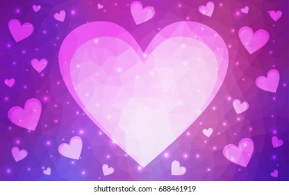Light Purple, Pink vector abstract Triangle Geometrical Heart on white polygonal background. Happy Valentine's Day Greeting Card. Stock template for your design.