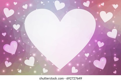 Light Purple, Pink vector abstract glitter heart shape on white background in love concept for valentine's day with sweet and romantic moment. Polygonal design for your business.