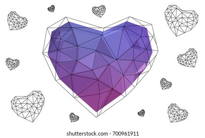 Light Purple, Pink vector abstract Triangle Geometrical Heart on white polygonal background. Happy Valentine's Day Greeting Card. Stock template for your design.