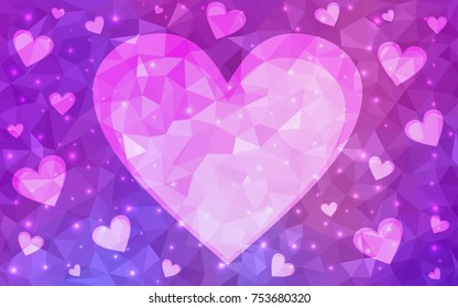 Light Purple, Pink vector abstract glitter heart shape on white background in love concept for valentine's day with sweet and romantic moment. Polygonal design for your business.