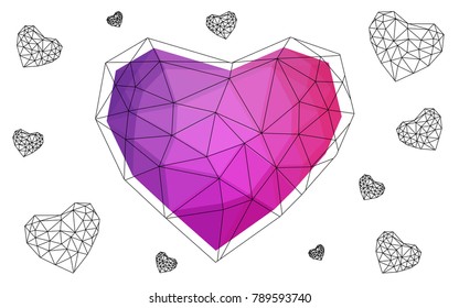 Light Purple, Pink vector abstract glitter heart shape on white background in love concept for valentine's day with sweet and romantic moment. Polygonal design for your business.