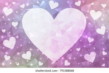 Light Purple, Pink vector abstract Triangle Geometrical Heart on white polygonal background. Happy Valentine's Day Greeting Card. Stock template for your design.