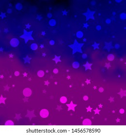 Light Purple, Pink vector backdrop with circles, stars. Colorful illustration with gradient dots, stars. Template for business cards, websites.