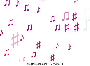 Light Purple, Pink vector backdrop with music notes. Shining illustration of colorful gradient music notes. Template for fasion magazines.