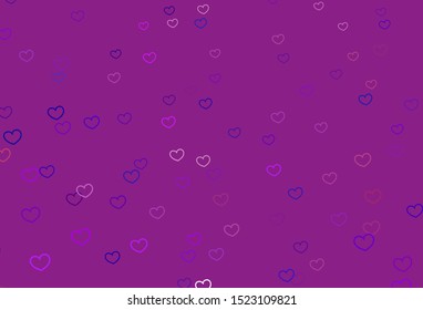 Light Purple, Pink vector backdrop with sweet hearts. Blurred decorative design in doodle style with hearts. Template for Valentine's greeting postcards.