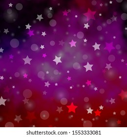 Light Purple, Pink vector backdrop with circles, stars. Abstract illustration with colorful shapes of circles, stars. Texture for window blinds, curtains.