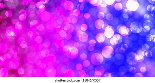 Light Purple, Pink vector backdrop with dots. Abstract decorative design in gradient style with bubbles. Pattern for wallpapers, curtains.