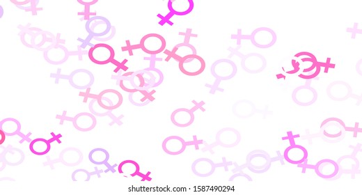 Light Purple, Pink vector backdrop with woman's power symbols. Abstract illustration with a depiction of women's power. Background for cell phones.