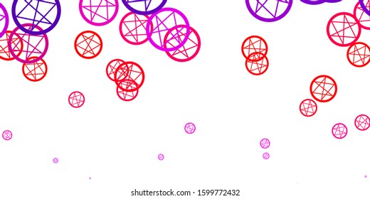 Light Purple, Pink vector backdrop with mystery symbols. Illustration with magical signs of spiritual power. Background for esoteric, mystic designs.