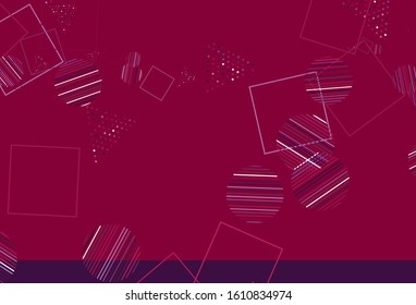 Light Purple, Pink vector backdrop with lines, circles, rhombus. Circles, lines, rhombus with colorful gradient. Modern template for landing page.